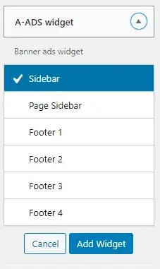 AADS Wordpress widget placement settings