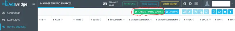 AdsBridge: Create new traffic source