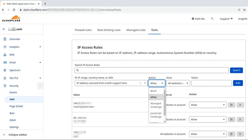 Cloudflare IP access rules