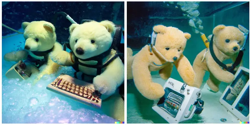 DALL-E 2 generated images of bears under water 