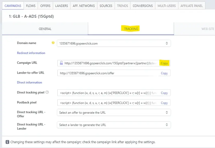 PeerClick: Campaign tracking info