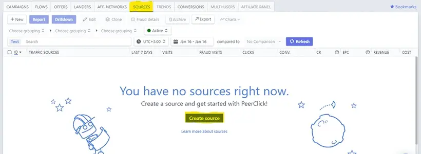 PeerClick create traffic source