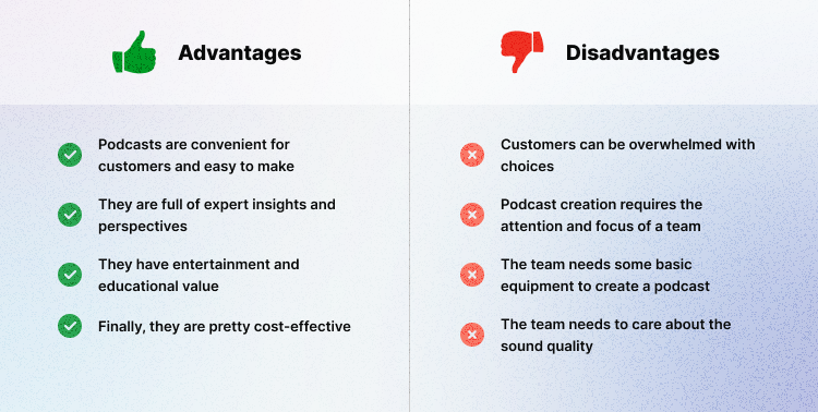 advantages and disadvantages of podcast format