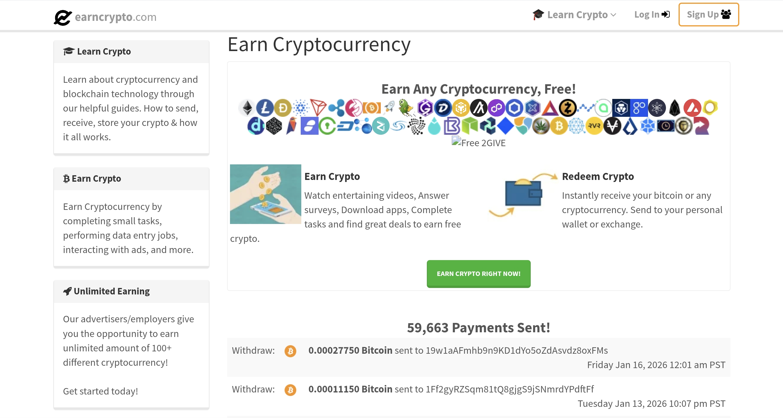 EarnCrypto.com, earn free crypto by watching videos