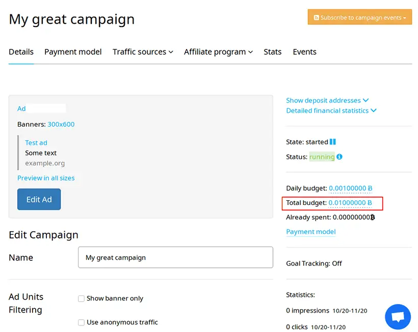 Total Campaign Budget setting