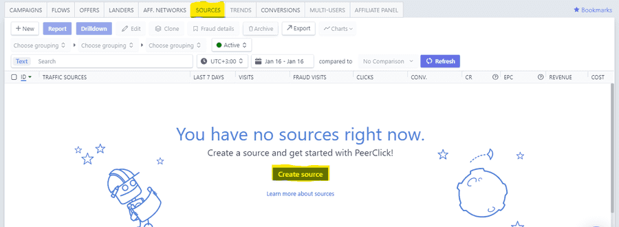 PeerClick create traffic source