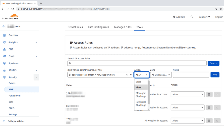 Cloudflare IP access rules